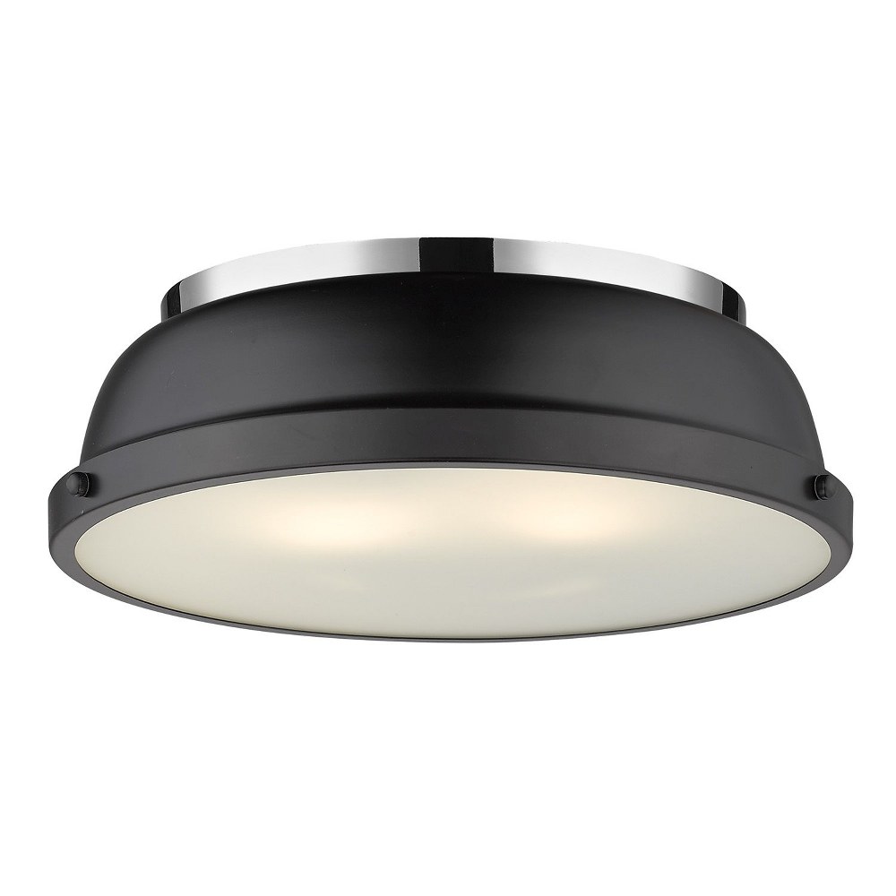 Golden Lighting-3602-14 CH-BLK-Duncan - 2 Light Flush Mount in Classic style - 4.25 Inches high by 14 Inches wide Chrome Matte Black Aged Brass Finish